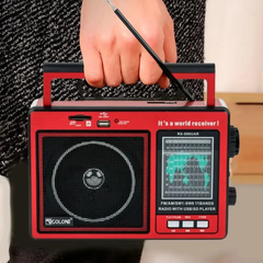 Радиоприемник GOLON RX-006UAR - Большой портативный радиоприёмник - колонка MP3 с USB и аккумулятором Красный