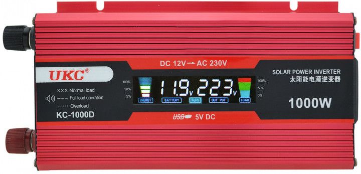 Преобразователь авто инвертор UKC Inverter DC-AC 12V-230V 1000W LCD KC-1000D USB, Красный
