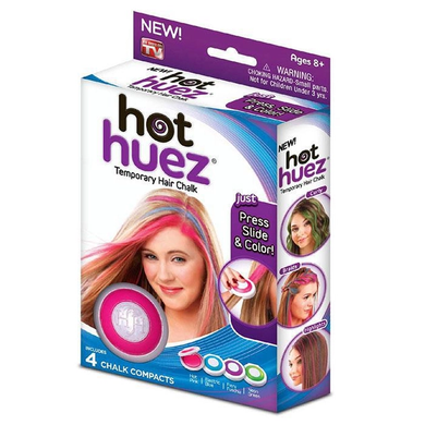 Кольорові крейди для волосся Hot Huez (Хот Хьюз) 4 кольори кольорова пудра для фарбування волосся, Разноцветный