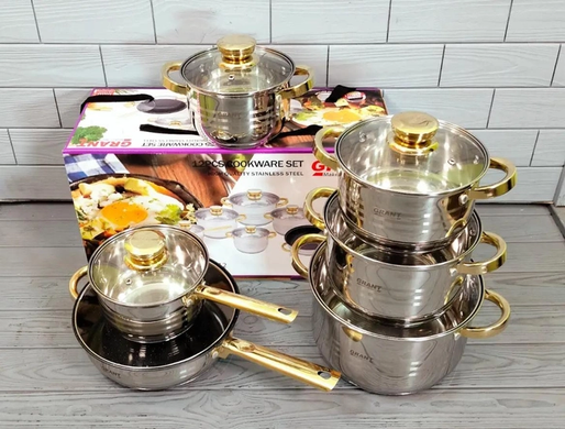 Набор посуды 12 предметов GOLD GR-7012 с индукционным дном