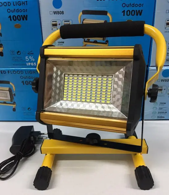 Прожектор фонарь светодиодный LED W808 с питанием от сети и от аккумулятора 100 Вт, Жёлтый