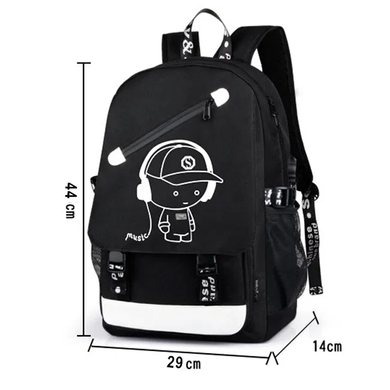 Рюкзак Music с USB светящийся в темноте с кодовым замком, Черный