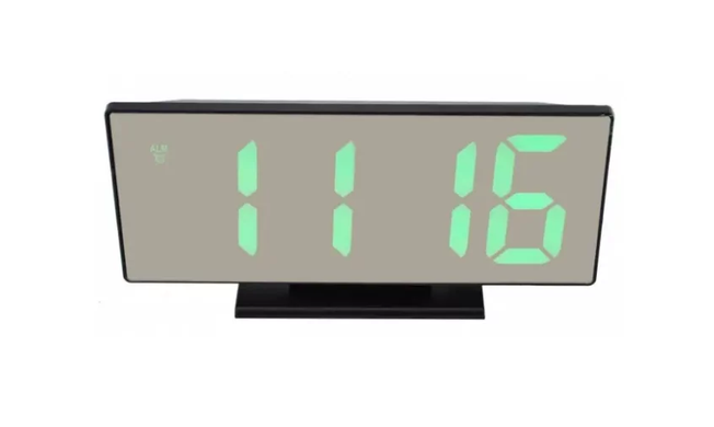 Настольные зеркальные электронные LED часы DS-3618L с зеленой подсветкой, Черный