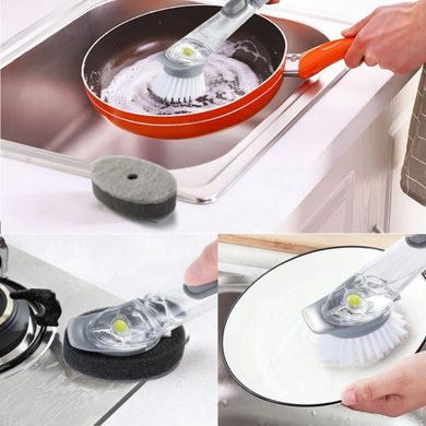 Багатофункціональна щітка для миття посуду DTMA з дозатором та насадками, серый