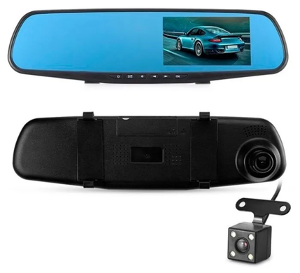 Видеорегистратор-зеркало Vehicle Blackbox DVR Full HD 1080 с двумя камерами черный, Черный