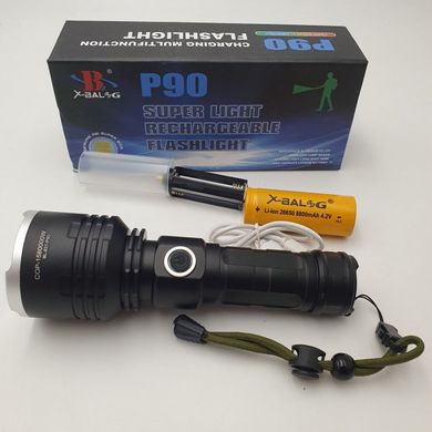 Фонарик аккумуляторный ручной металлический фонарь с зумом BL-531-P90, Черный
