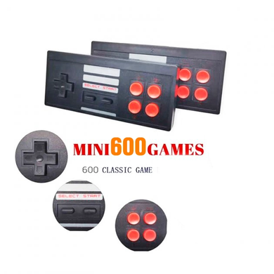 Портативная игровая приставка для телевизора с двумя беспроводными геймпадами Gen Game D600-HDMI 4K с встроенными играми Dendy 8Bit 600шт, Черный