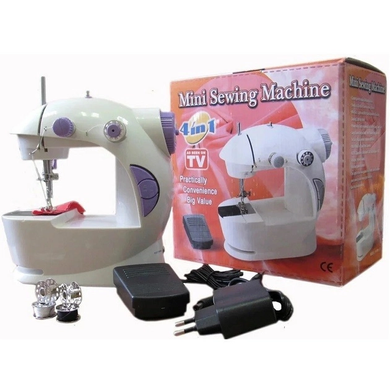 Швейная машина Mini Sewing Machine SM-201 с педалью и адаптером, машинка для шитья, Белый