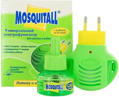 Електрофумігатор Mosquitall Універсальний захист + рідкість від комарів 30мл (45 ночей), Зелений