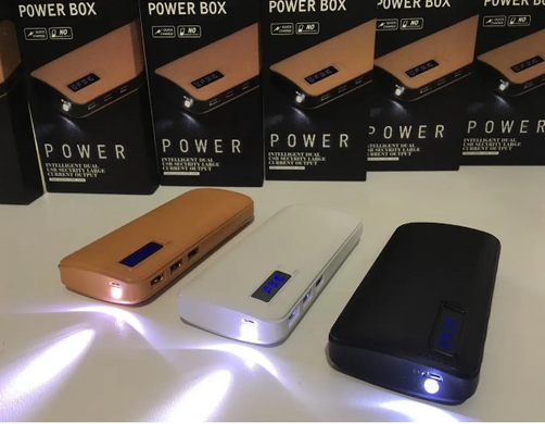 Power Bank 20000 mah з екраном 3 USB + ліхтарик, павер банк, Коричневий