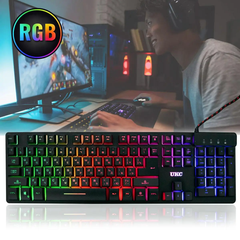 Клавиатура с подсветкой UKC Backlight Keyboard ZYG-800 / Черная, мембранная клавиатура игровая светящаяся