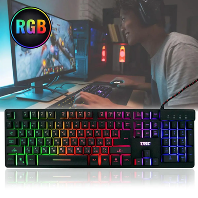 Клавиатура с подсветкой UKC Backlight Keyboard ZYG-800 / Черная, мембранная клавиатура игровая светящаяся, Черный