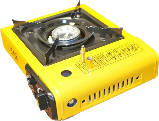 Портативная газовая плита с переходником на большой баллон Желтая (BDZ-153-KS01 yellow) для приготовления пищи, Жёлтый