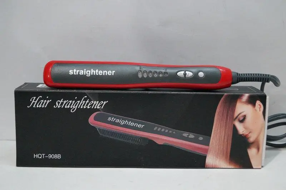 Расческа-выпрямитель для объема и разглаживания волос Hair Straightener HQT-908 Щетка - утюжок для волос 2 в 1, Черный