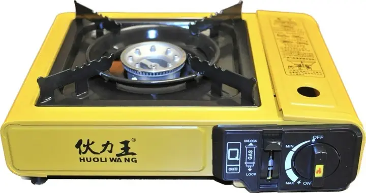 Портативна газова плита з перехідником на великий балон Жовта (BDZ-153-KS01 yellow) для приготування їжі, Жовтий