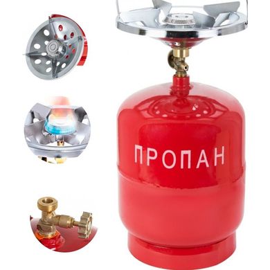 Газовый баллон Пропан УКП-83 с горелкой 5 л, Туристический газовый баллон с горелкой красный, 5 л, Красный