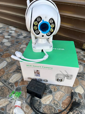 Уличная камера UKC ICsee Видеонаблюдения WIFI IP беспроводная наружная поворотная PTZ 360 с блоком питания, Чёрно - белый
