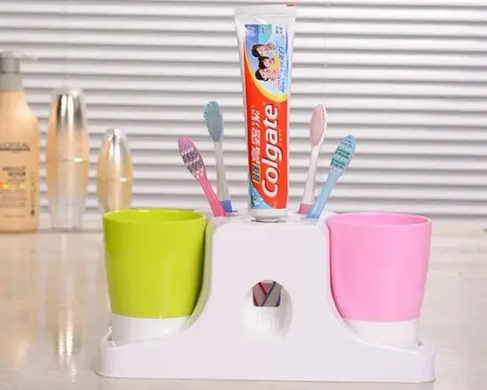 Органайзер для зубных щеток HAPPY FAMILY WASH GARGLE SUIT с дозатором пасты и индивидуальными стаканчиками для всей семьи, Разноцветный