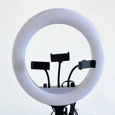 Кільцева LED лампа RL-18 (45 см) + пульт + сумка + 3 кріплення | Лампа-кільце для фото, Белый с черным