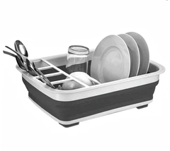 Сушка силиконовая для посуды Benson BN-090 | складная кухонная сушилка для посуды Бенсон, Бэнсон, Бело-серый