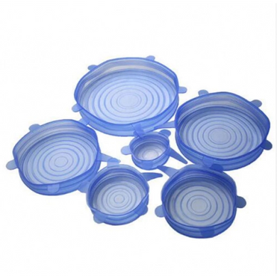 Набір силіконових багаторазових кришок для зберігання продуктів Super stretch silicone lids 6шт, Темно-синій