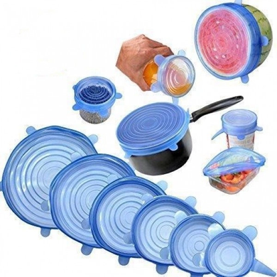 Набір силіконових багаторазових кришок для зберігання продуктів Super stretch silicone lids 6шт, Темно-синій