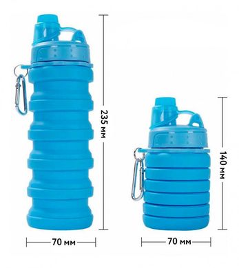 Складная силиконовая бутылка для воды 500мл, Серый, розовый, голубой, желтый