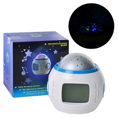Музыкальный ночник-проектор звездное небо 1038 с часами и будильником,Ночник-проектор звездного неба, Белый