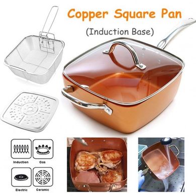 Универсальная сковорода 5 в 1 Copper Cook Deep с фритюром и пароваркой, антипригарная 24 см с крышкой, Оранжевый