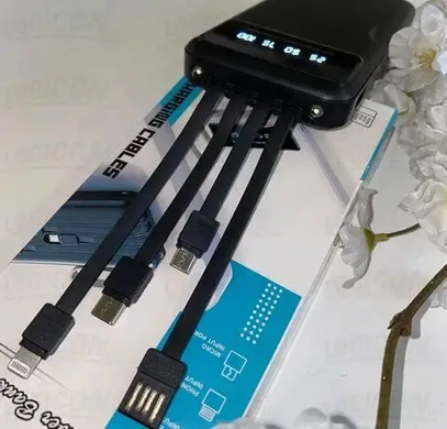 Power Bank 10000mAh 4 кабеля Павер банк 4 в 1 USB LCD, Черный