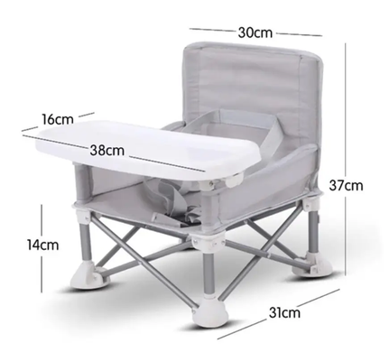 Складной тканевый стул для кормления Baby seat Pro, детский стул с алюминиевыми ножками, Тёмно-серый