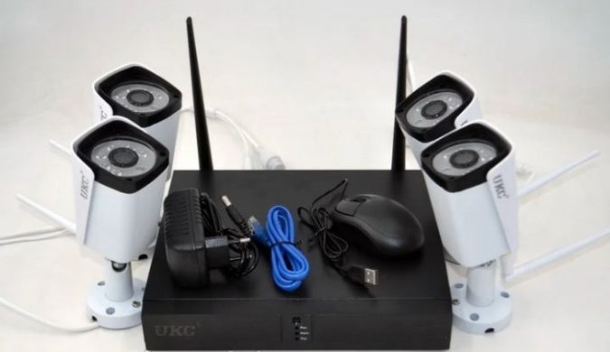 Комплект системи відеоспостереження бездротової DVR KIT CAD 8004/6673 WiFi 4ch набір на 4 камери, Білий