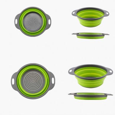 Друшляк силіконовий складаний 2 шт в комплекті (великий + маленький) Collapsible filter baskets, Зелений