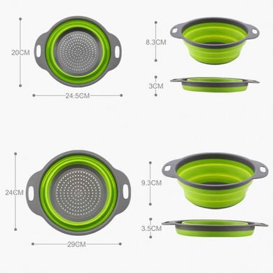 Дуршлаг силиконовый складной 2 шт в комплекте (большой + маленький) Collapsible filter baskets, Зелёный