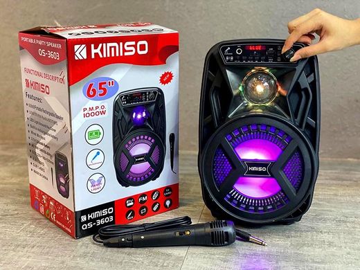 Портативная колонка-чемодан Kimiso QS-3603 6,5" беспроводная Bluetooth с караоке аккумуляторная с подсветкой, Черный