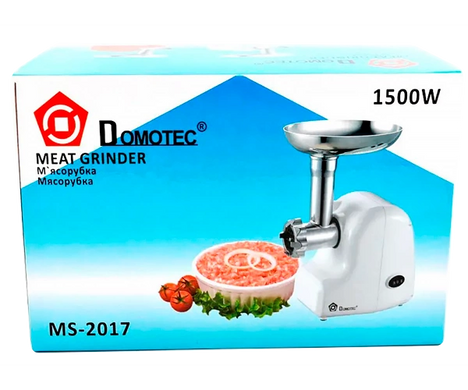 Мясорубка электрическая с насадками для кеббе и колбасок Domotec MS-2017 белая 1500W, Белый