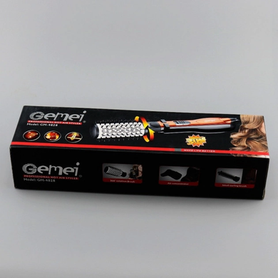 Фен-щетка стайлер для укладки браш c насадками Gemei GM-4828 с вращающейся насадкой (3 насадки 1000 Вт), Оранжевый