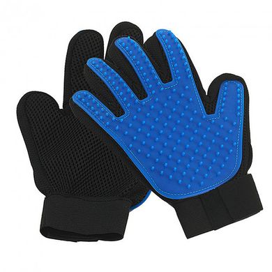 Перчатка для вычесывания шерсти для кошек и собак True Touch Черно-синяя на правую руку, Синий