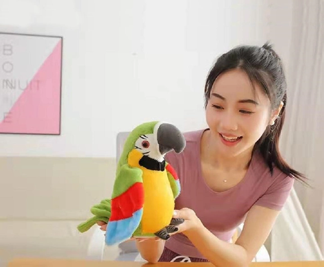 Интерактивная игрушка-повторюшка Попугай Parrot Talking Зелёный / Мягкая игрушка Говорящий Попугай, Зелёный